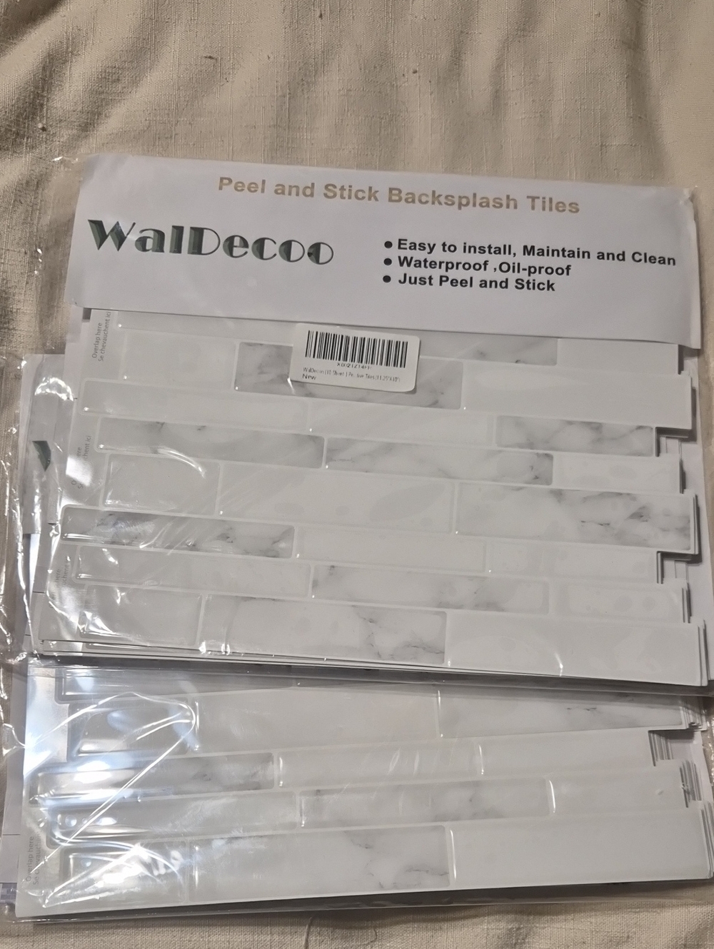 Peel and Stick Backsplash Tiles - White Marble Look